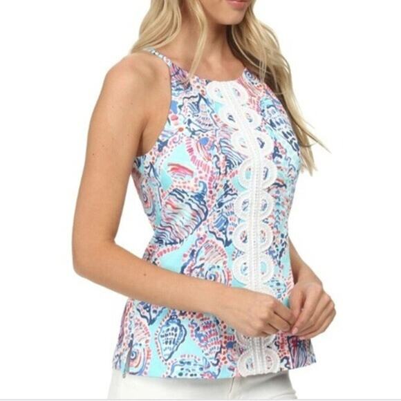 Lilly Pulitzer Annabelle Top Size 6 Shell Me About It Embellished Tropical Beach - Picture 4 of 11